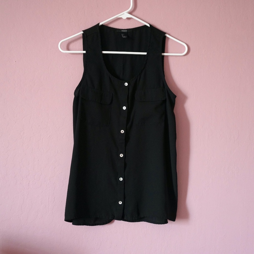 F21 Chiffon Button Down Tank Top